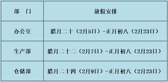 九瑞2018春节放假安排